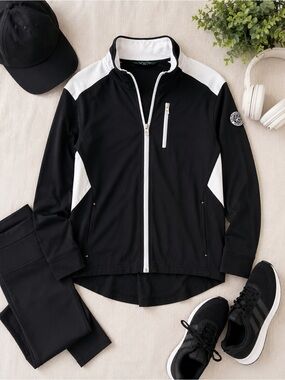 Lauren Ralph Lauren Black & White Full Zip Performance Jacket PXL Athleisure